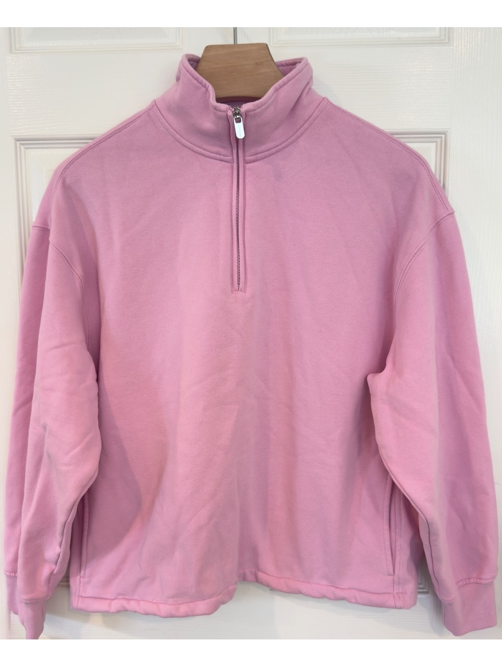 Athleta Pink Quarter Zip Fleece Sweatshirt Mock Neck Pullover Side Pockets